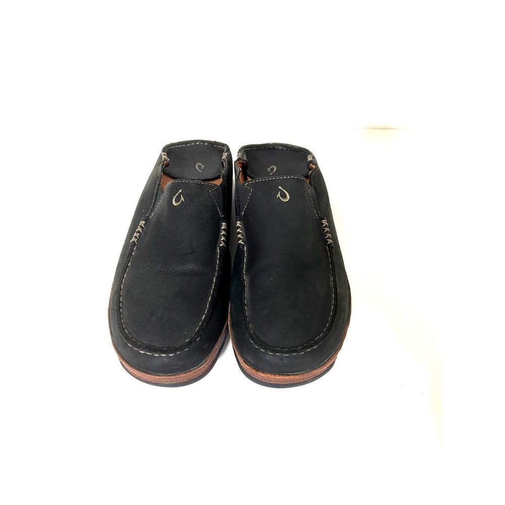 OluKai Moloa Slip-On Shoes Men's Size 10 EU 43 Black Leather Loafer Casual